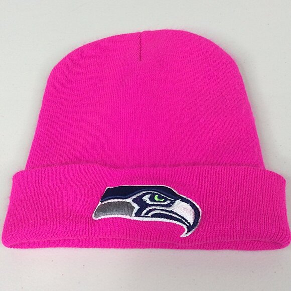 NFL Seattle Seahawks Beanie Hat Bright Pink Classic Patch Logo - Picture 2 of 6